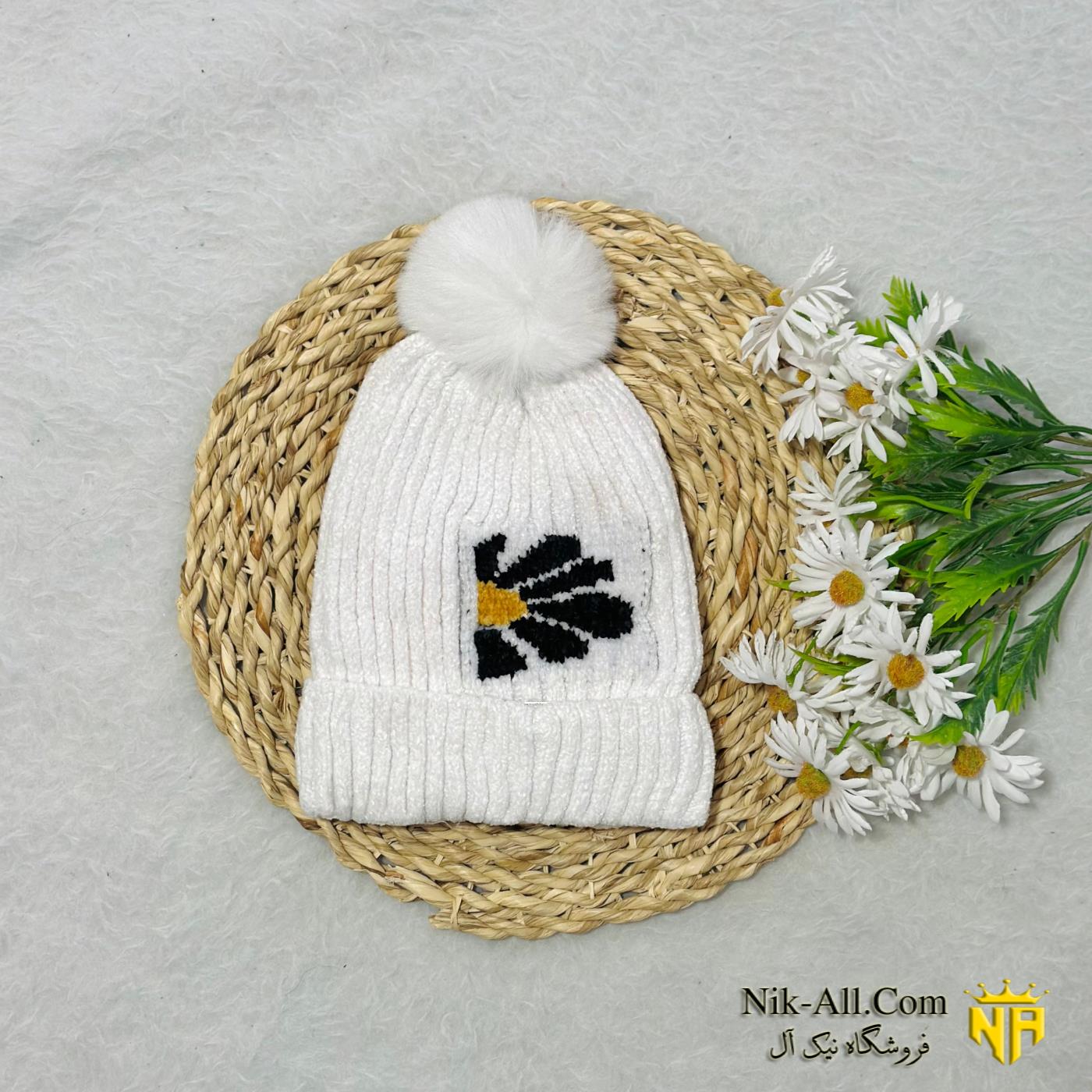 کلاه بافت طرح گل 