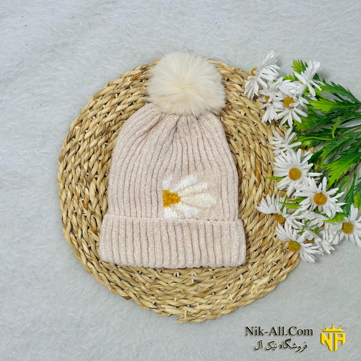 کلاه بافت طرح گل 