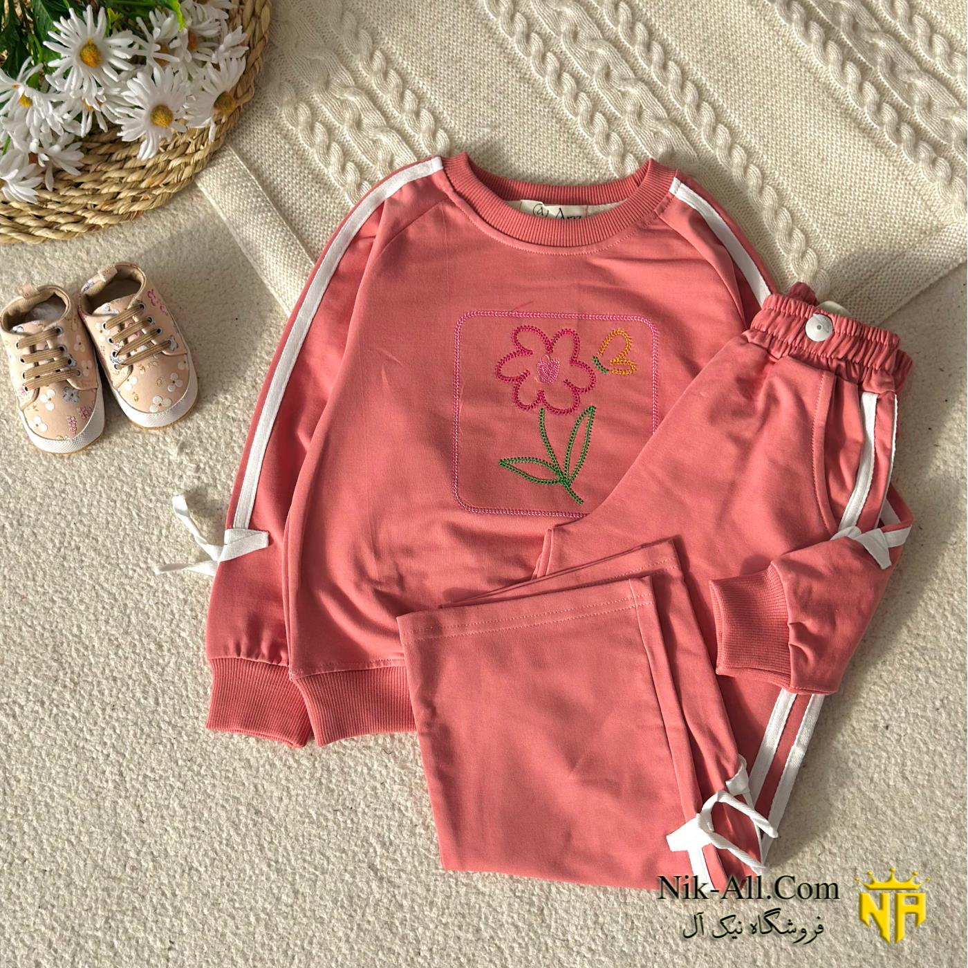 ست دخترانه گلدوزی گل سایز 50