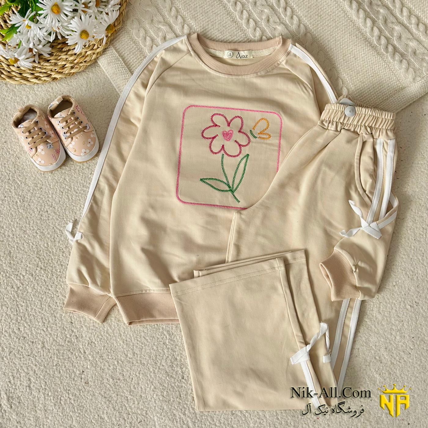 ست دخترانه گلدوزی گل سایز 50