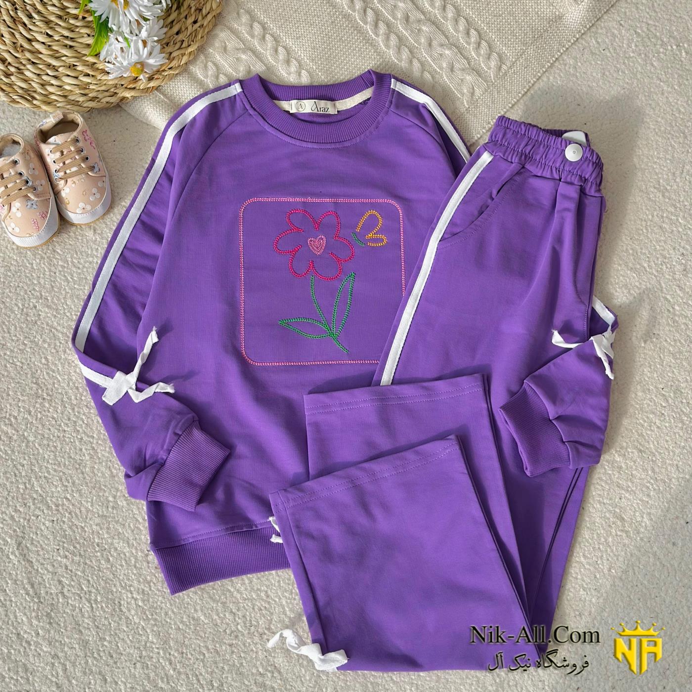 ست دخترانه گلدوزی گل سایز 50